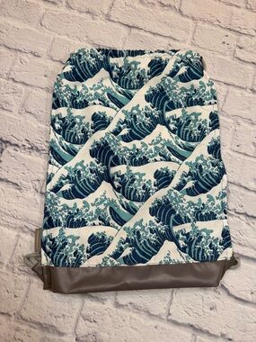 Women Swim Drawstring Beach Bag in Teal Wave Print